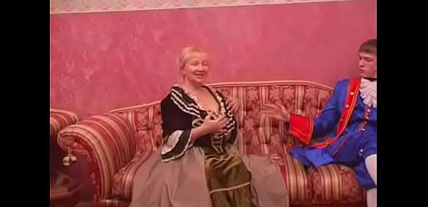  retro dress for busty russian mature with young guy